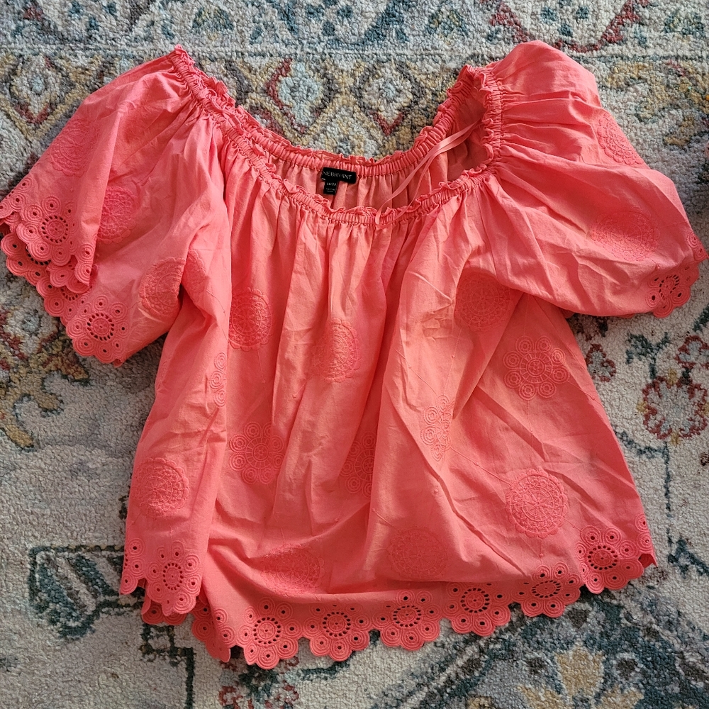 LANE BRYANT Embroidered Peasant Top Coral 18/20